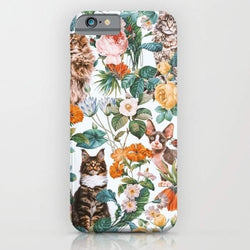 Cat and Floral Pattern III Mobile Cover - Millennia Goods